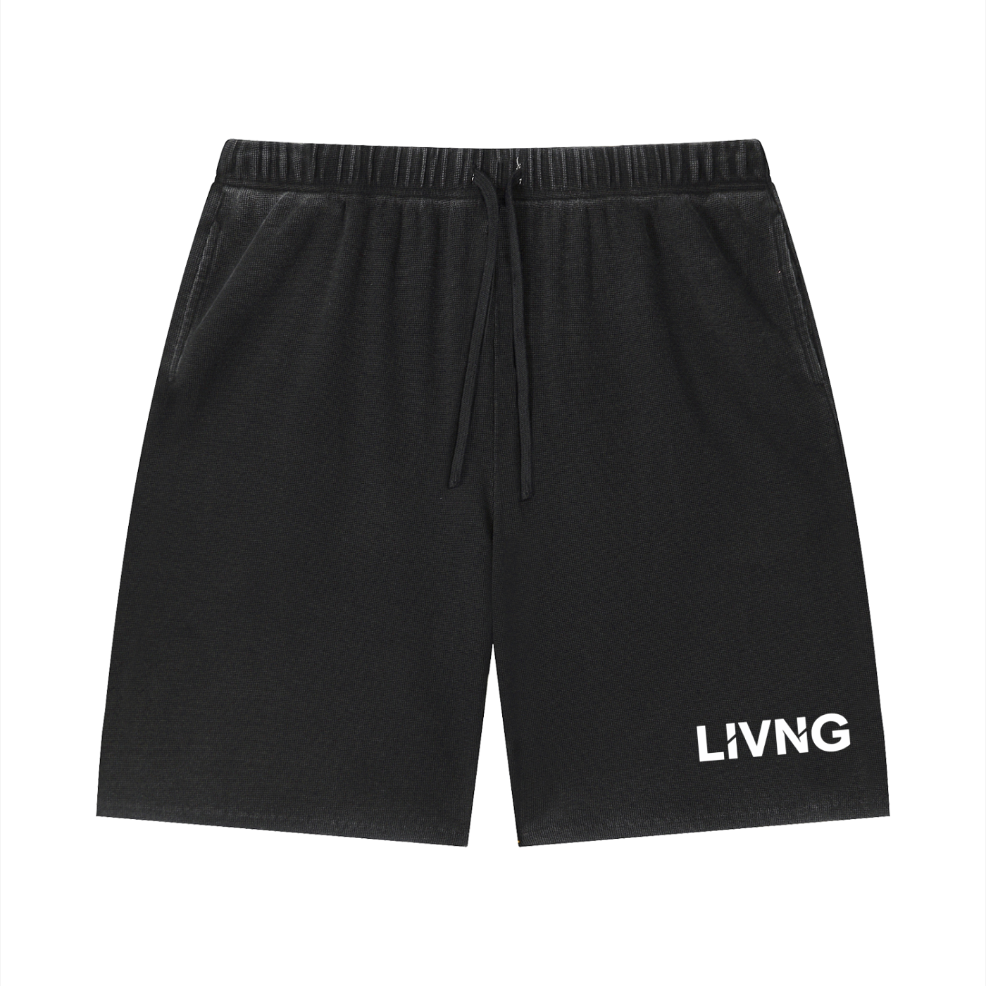 Unisex Vintage Wash Sunfade Waffle Raw Hem Shorts