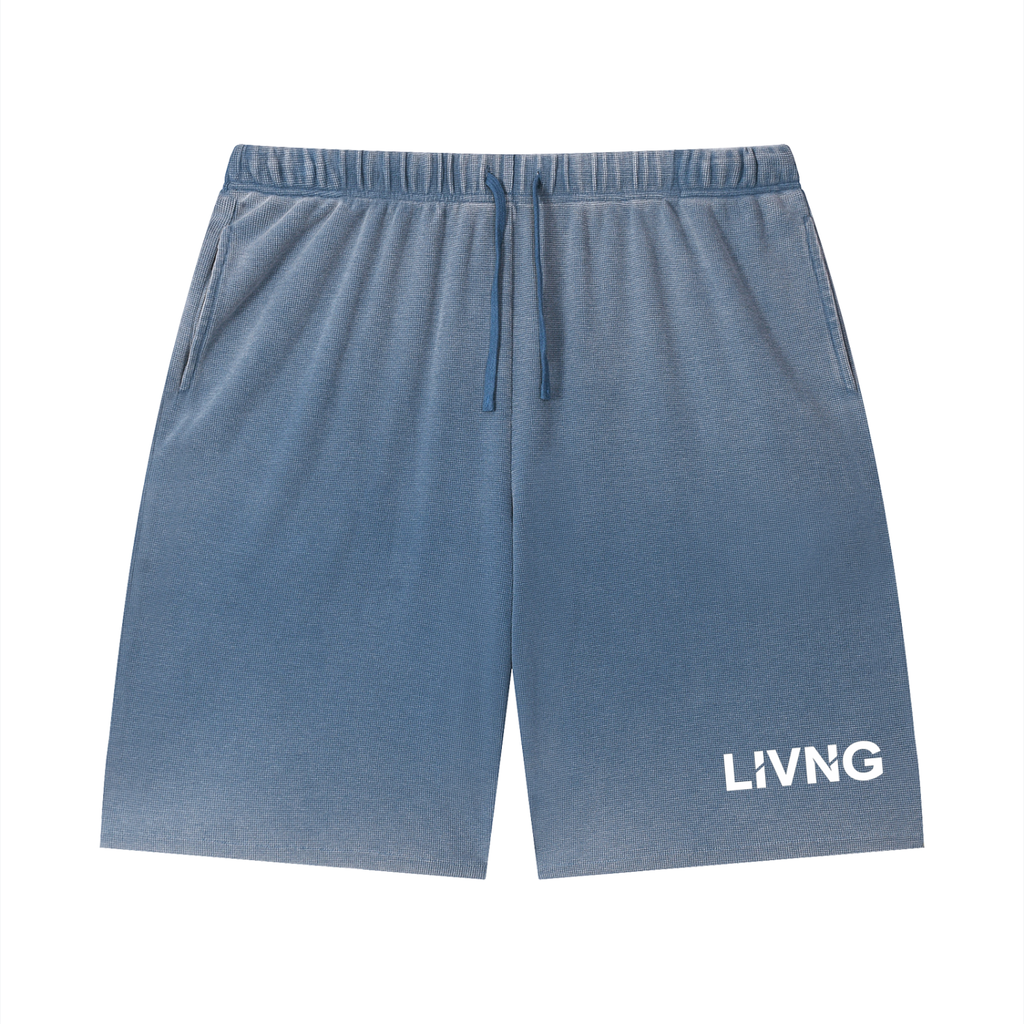 Unisex Vintage Wash Sunfade Waffle Raw Hem Shorts