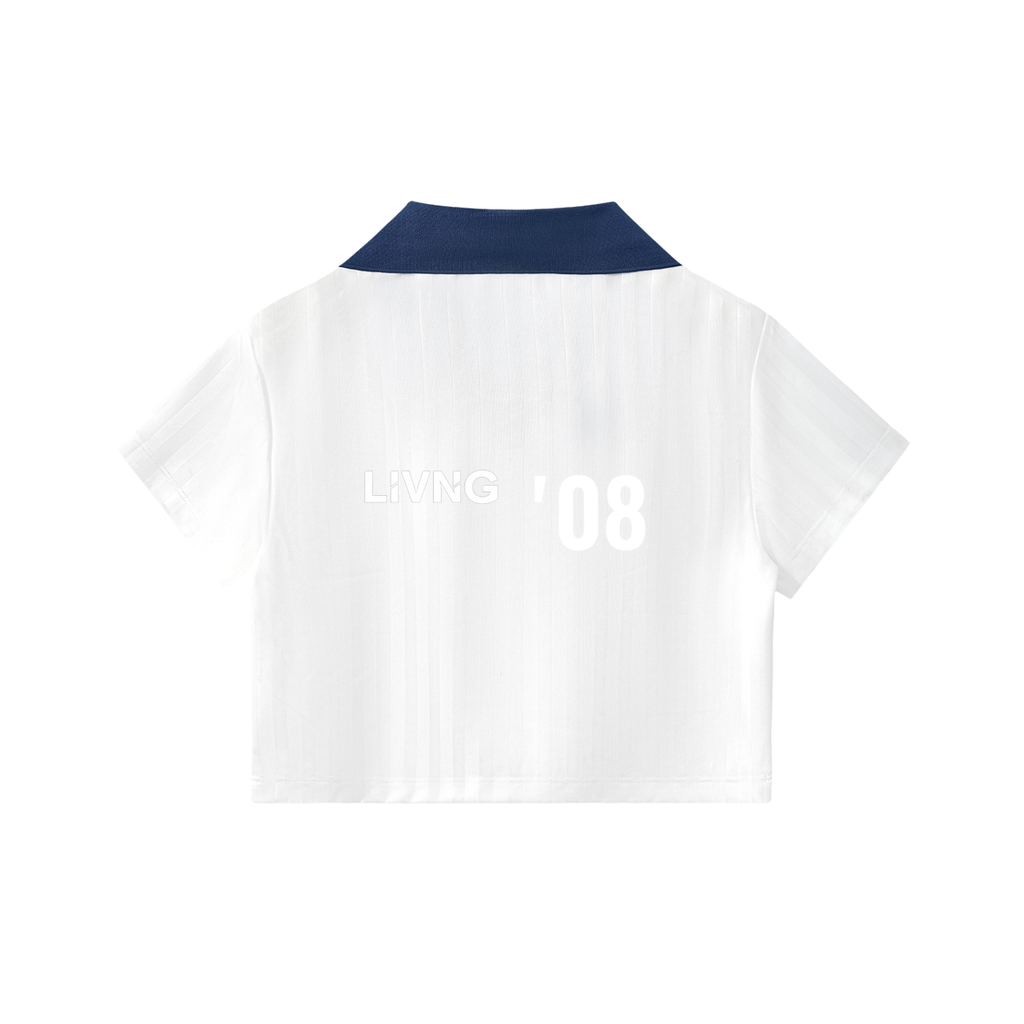 Womens Contrast Collar Striped Cropped Jersey