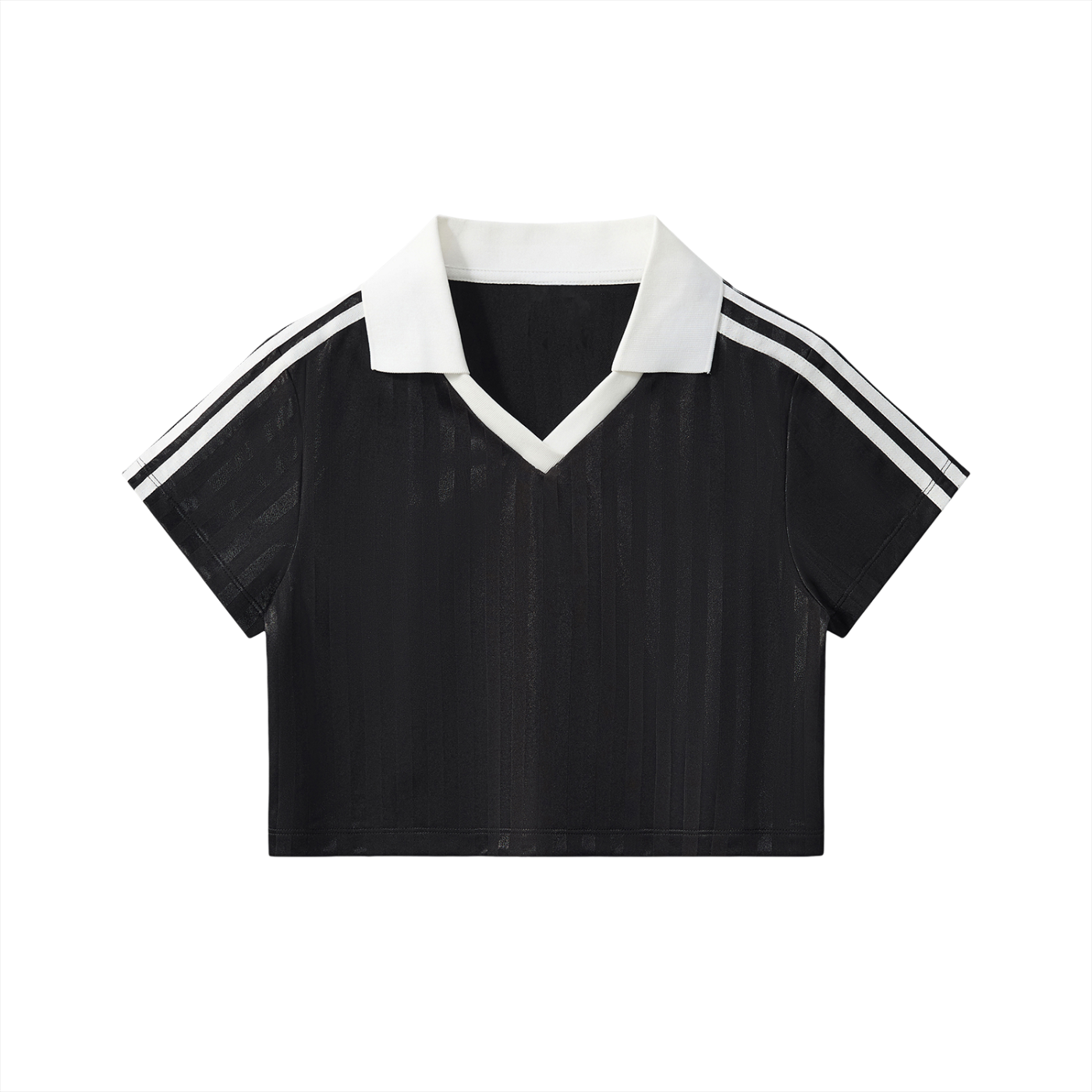 Womens Contrast Collar Striped Cropped Jersey