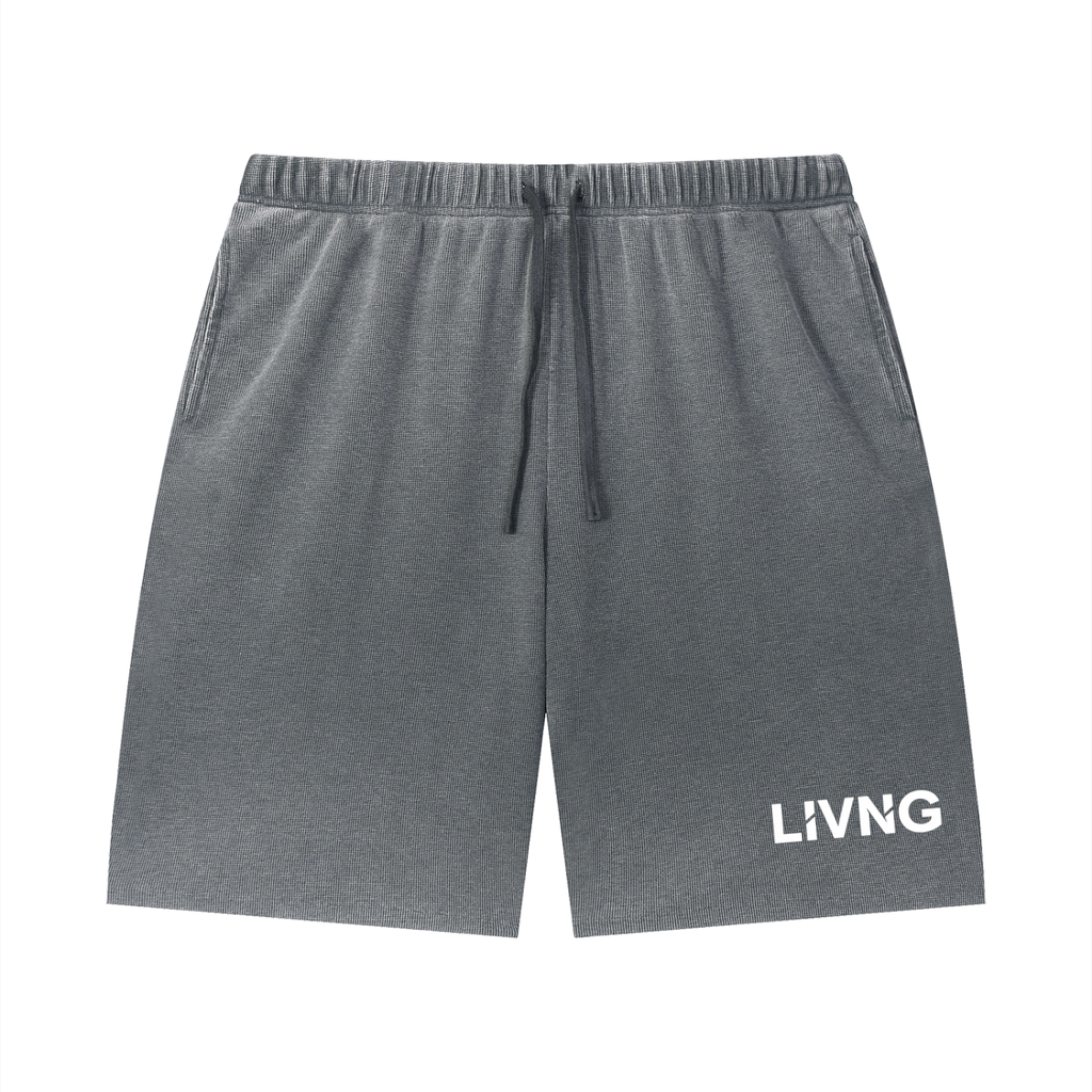 Unisex Vintage Wash Sunfade Waffle Raw Hem Shorts