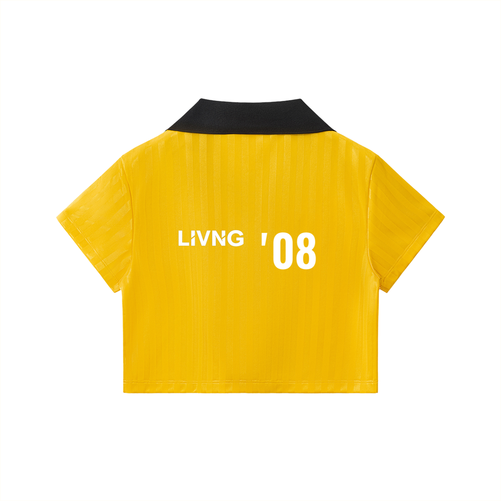 Womens Contrast Collar Striped Cropped Jersey